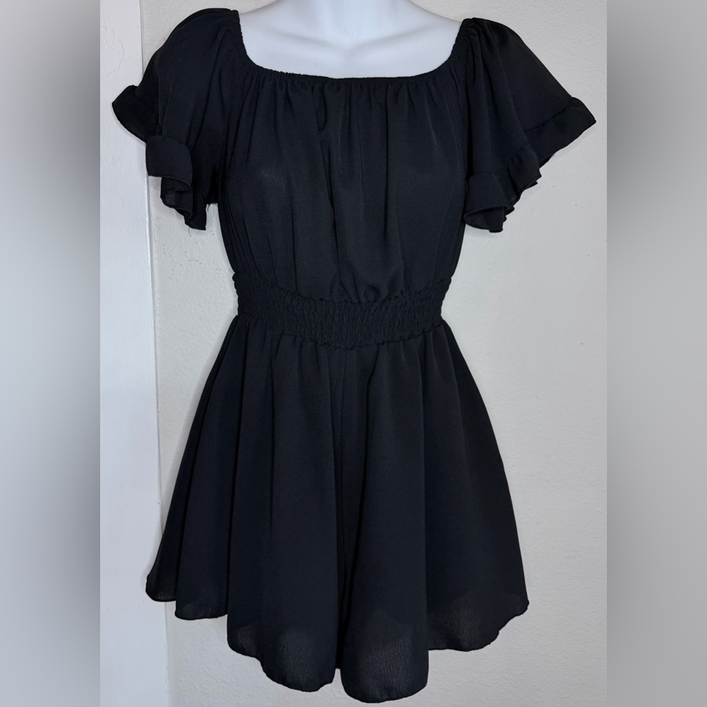 SHEIN Black Romper Elastic Waist  Puff Sleeve Size S